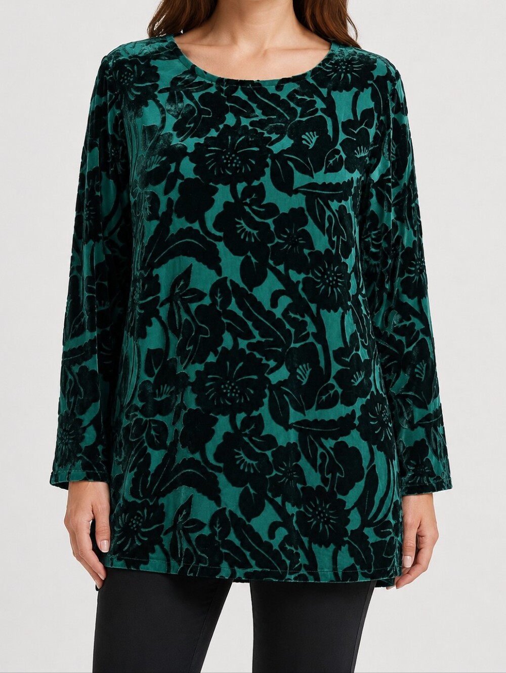 Silk Lore Beth Terrell Teal Velvet Burnout Floral Silk Top M NWT
